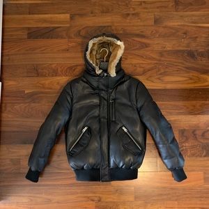 Mackage leather puffer jacket with fur lined hood